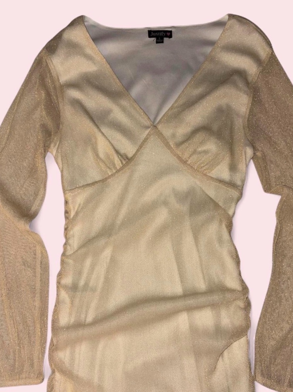 Justify Gold Champagne Shimmer Wrap-Style Long Sleeve Tunic
